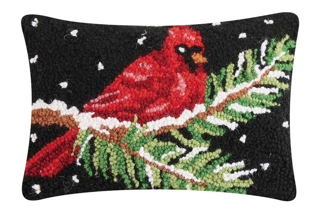 Cardinal On Branch Wool Hooked Pillow - Merry PigletsPeking Handicraft