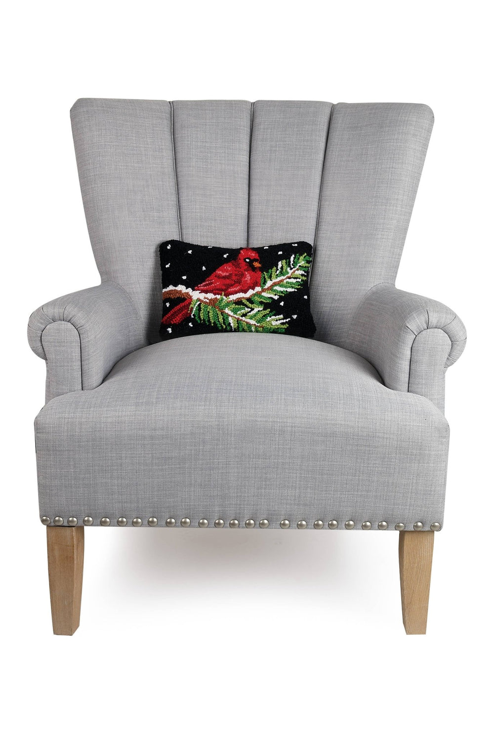 Cardinal On Branch Wool Hooked Pillow - Merry PigletsPeking Handicraft