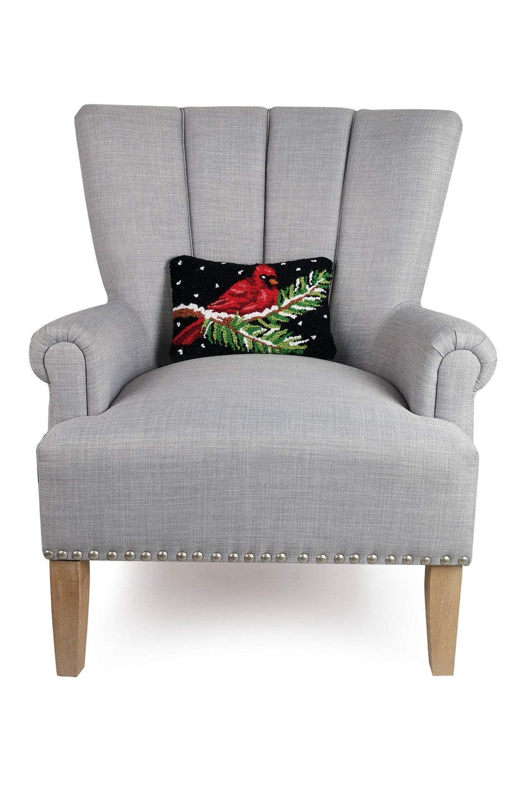 Cardinal On Branch Wool Hooked Pillow - Merry PigletsPeking Handicraft