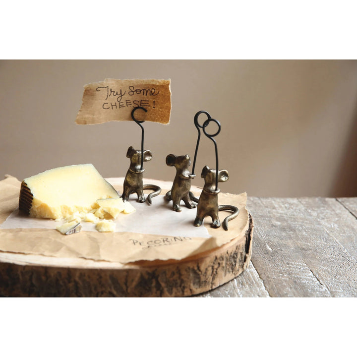 Cast Iron Bronze Mouse Cardholder - Merry PigletsCreative Co - Op
