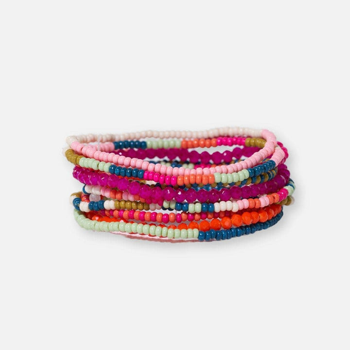 Beaded 10 Strand Stretch Bracelets - Rainbow