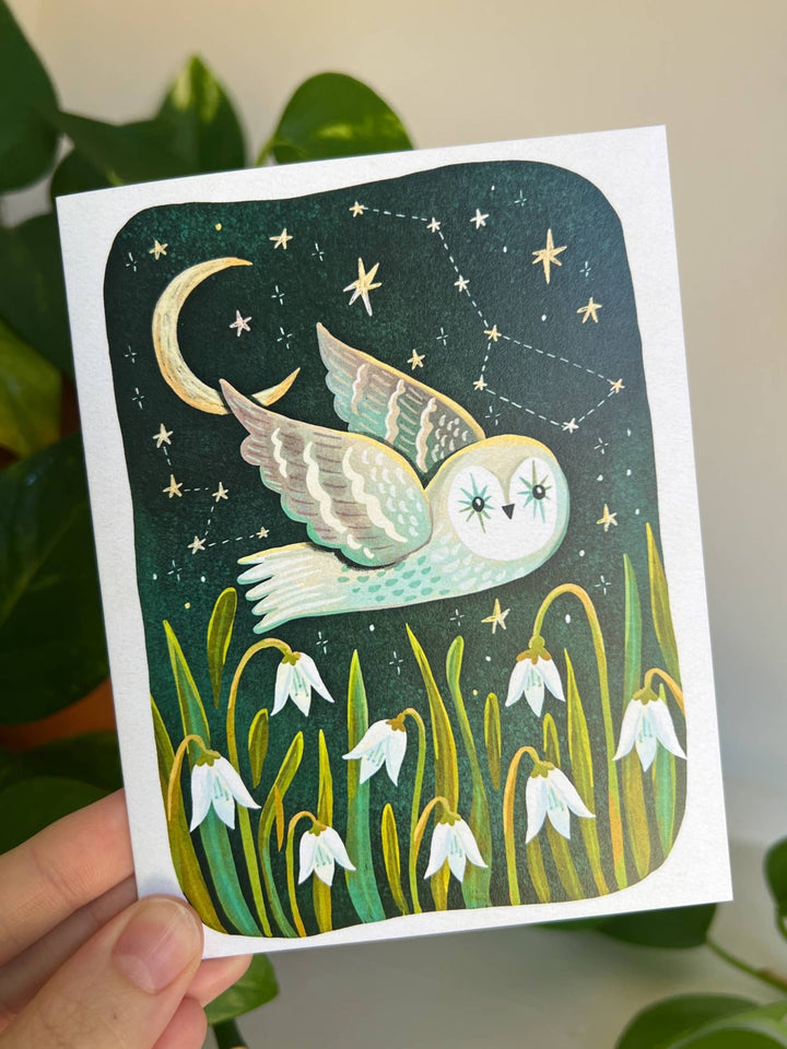 Celestial Owl Greeting Card - Merry PigletsEmmylou Illustrations