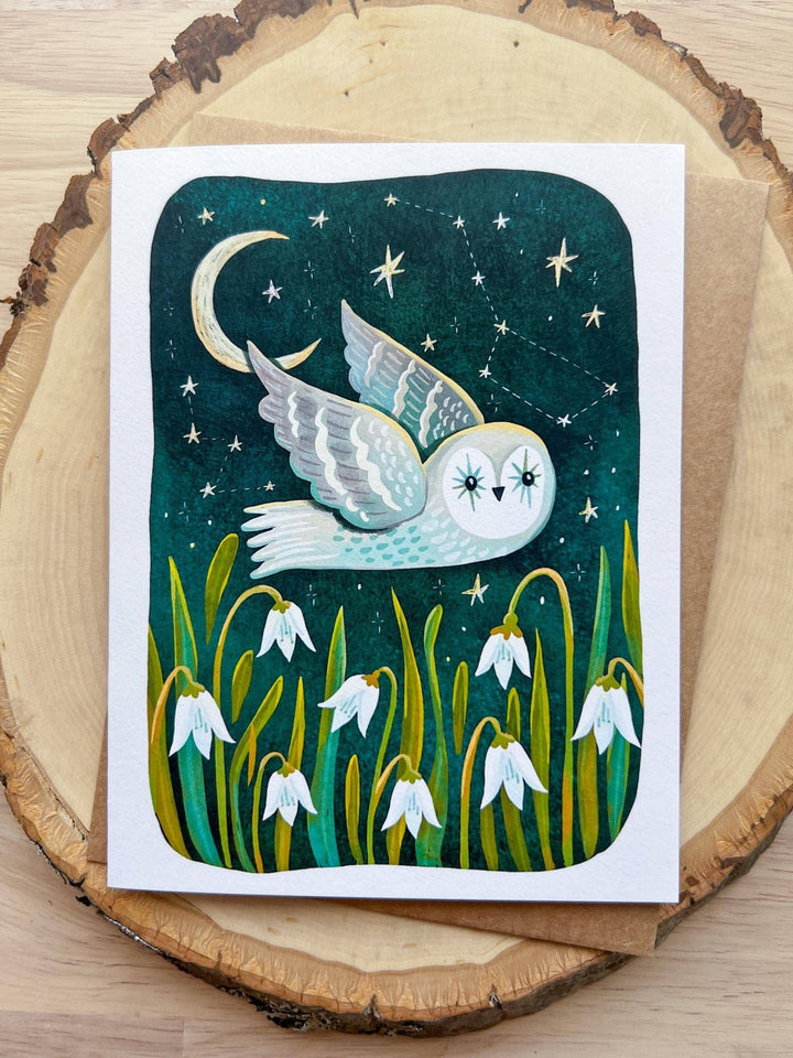 Celestial Owl Greeting Card - Merry PigletsEmmylou Illustrations