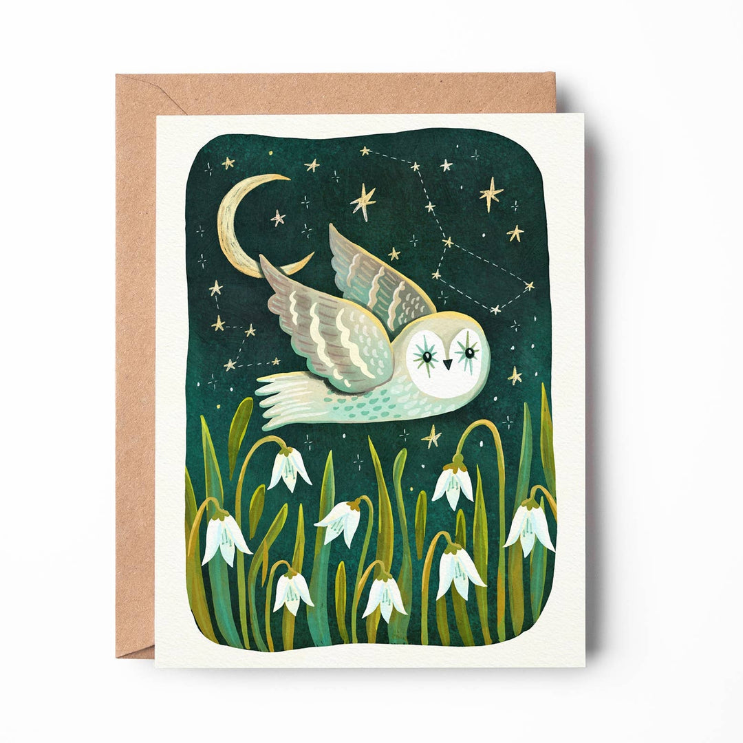 Celestial Owl Greeting Card - Merry PigletsEmmylou Illustrations