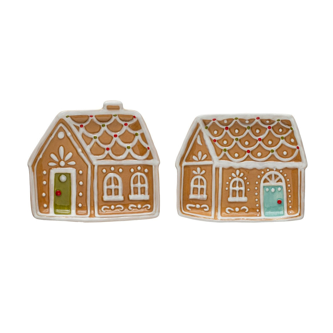 Ceramic Gingerbread House Plate - Merry PigletsCreative Co - Op