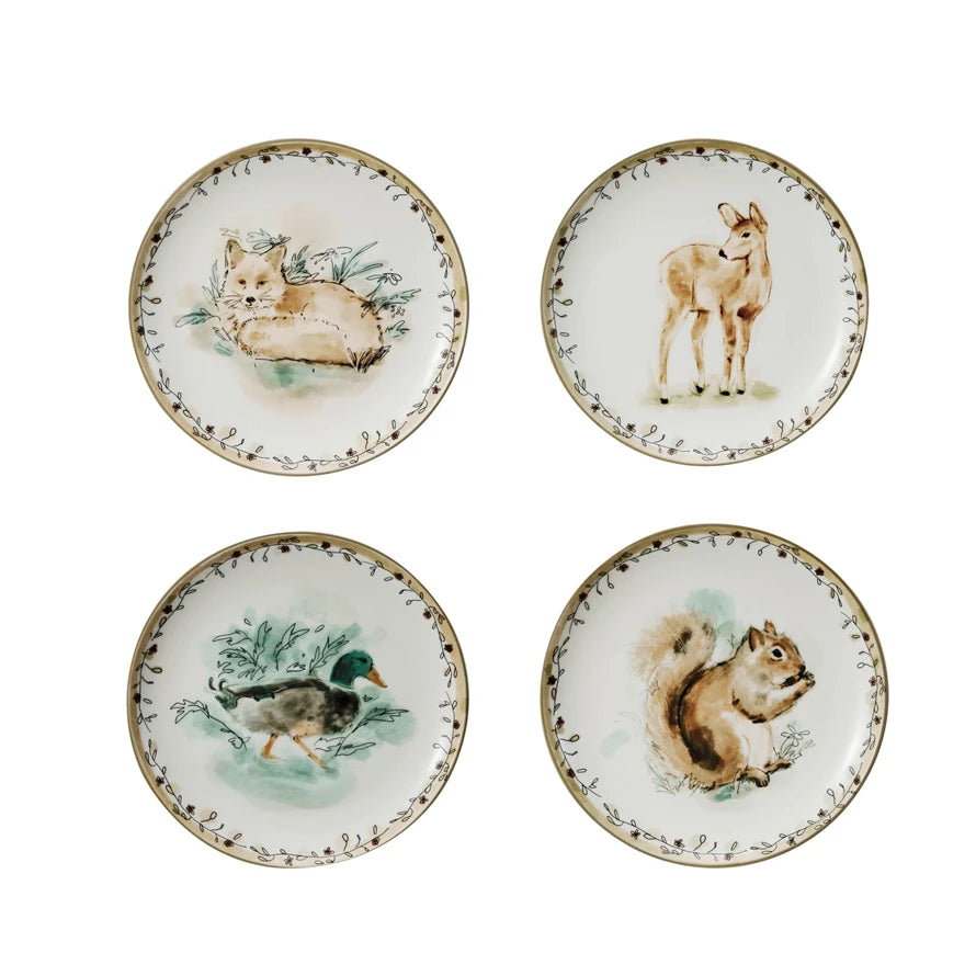 Stoneware Plate w/ Animal, 4 Styles