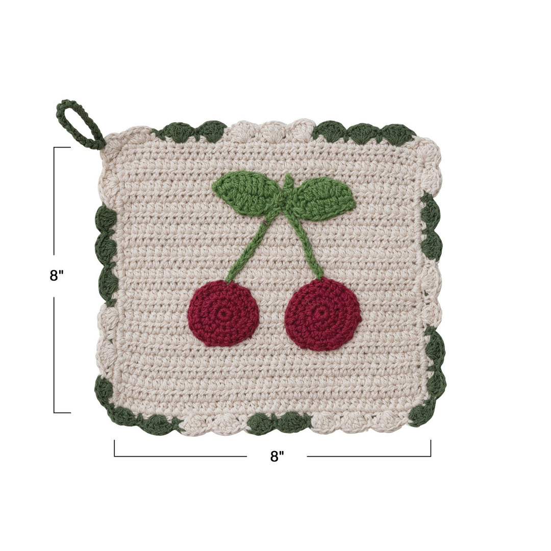 Cherries Crocheted Pot Holder - Merry PigletsCreative Co - Op