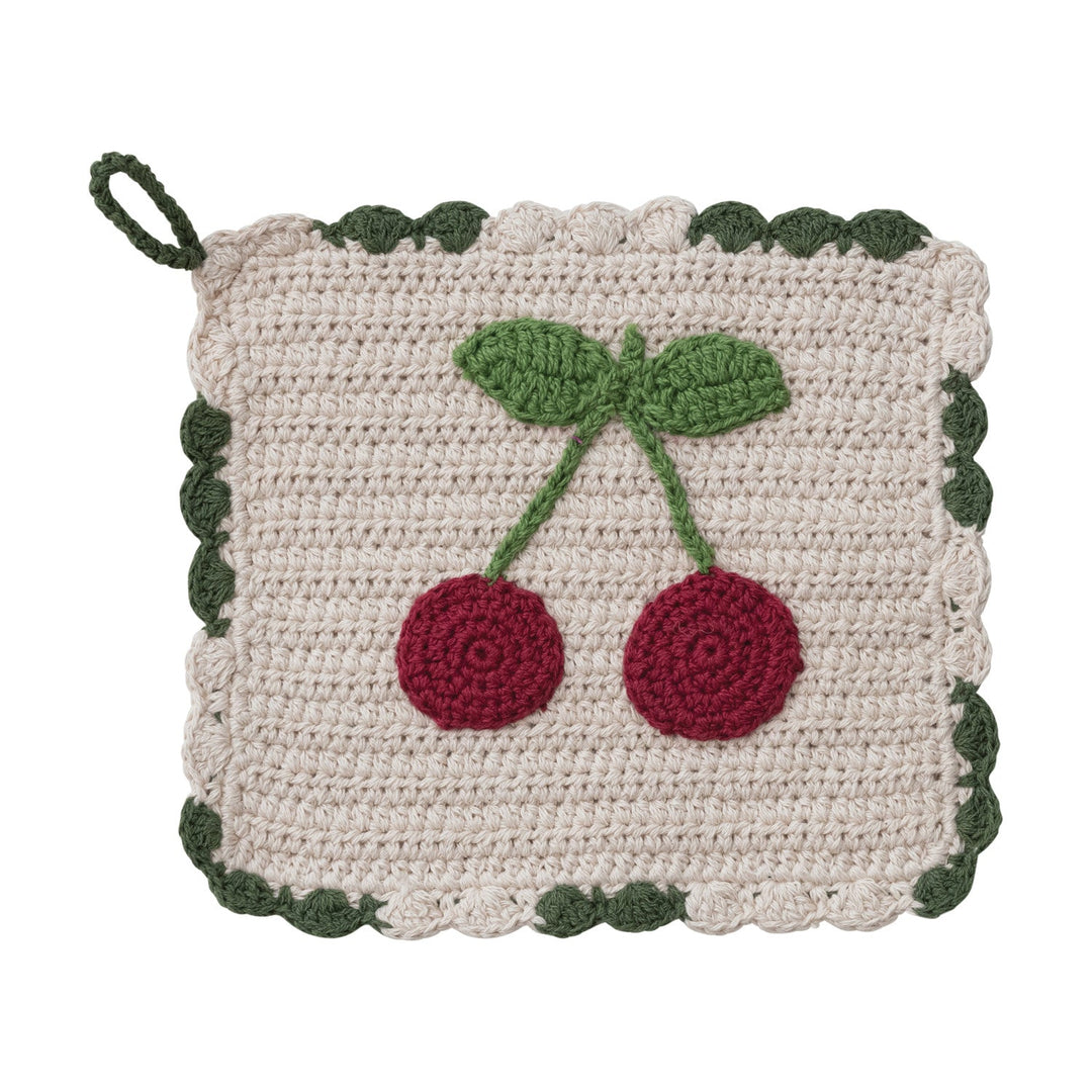 Cherries Crocheted Pot Holder - Merry PigletsCreative Co - Op