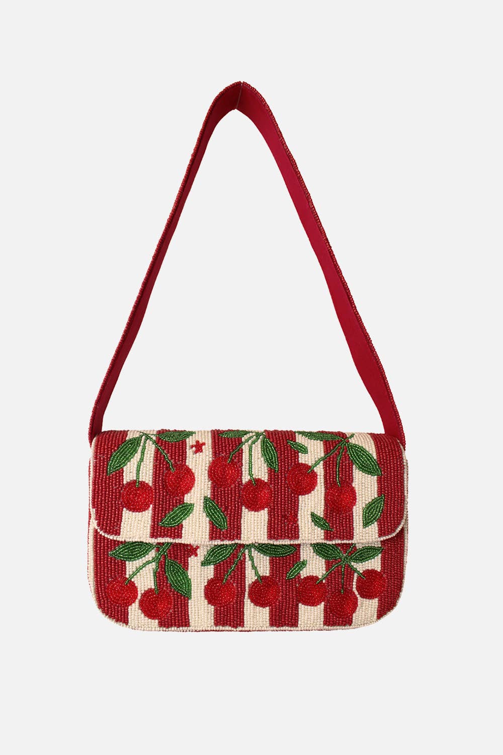 Cherries Stripes Beaded Shoulder Bag - Merry PigletsPizzazz, Inc.