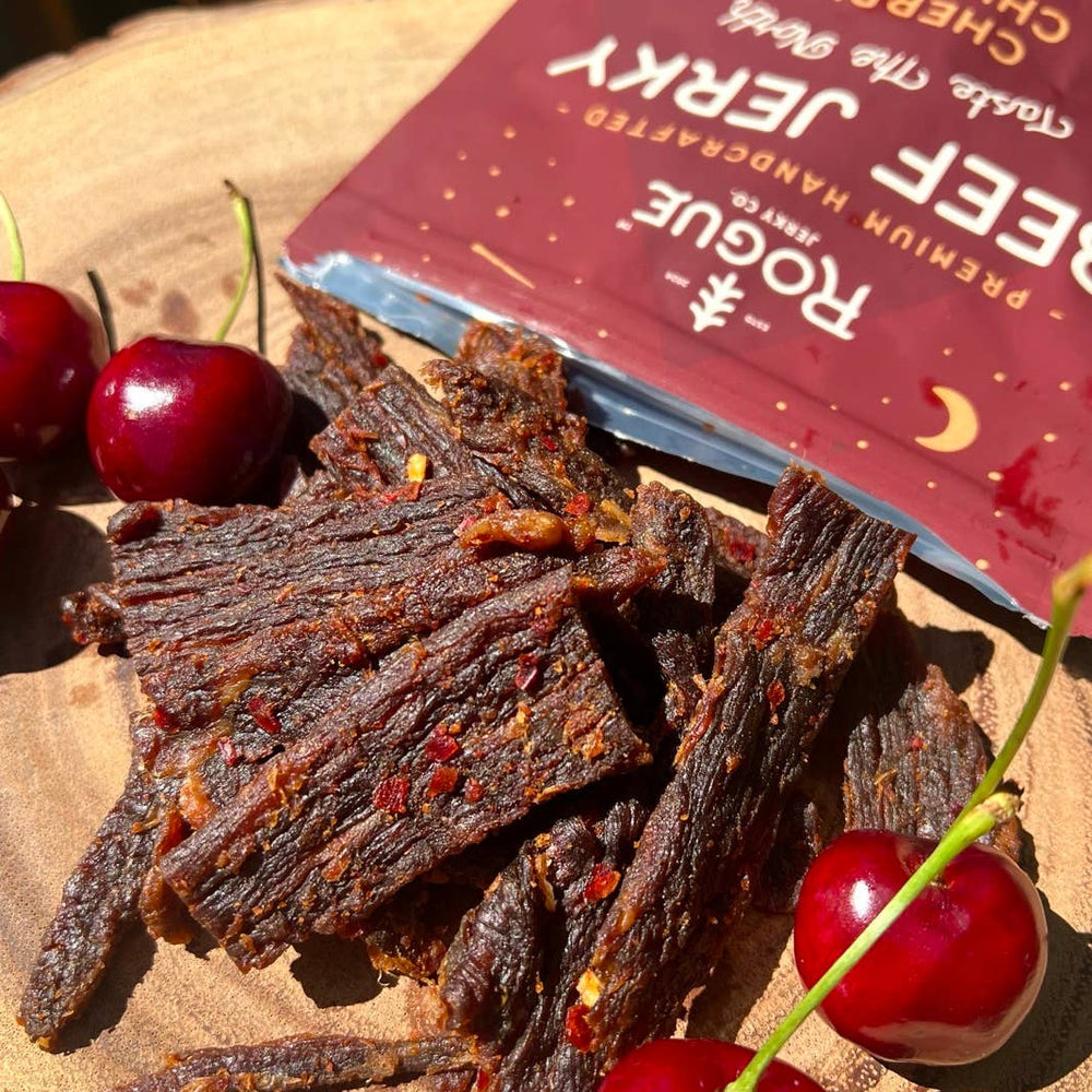 Cherry Chipotle Beef Jerky - Merry PigletsRogue Jerky Co.