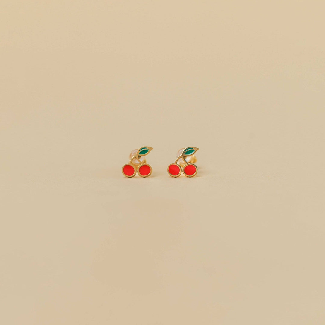 Cherry Enamel Flat Back Earrings - Merry PigletsJaxKelly