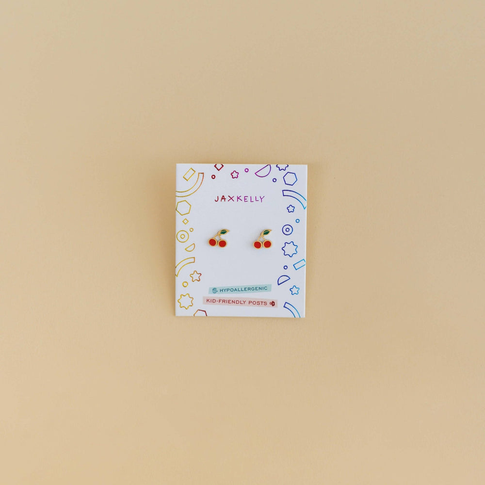 Cherry Enamel Flat Back Earrings - Merry PigletsJaxKelly