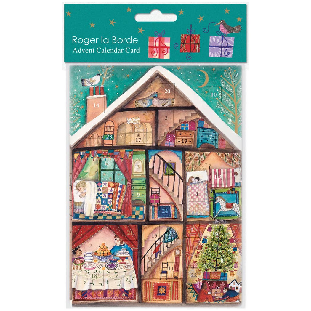 Christmas House Advent Calendar Greeting Card - Merry PigletsRoger La Borde