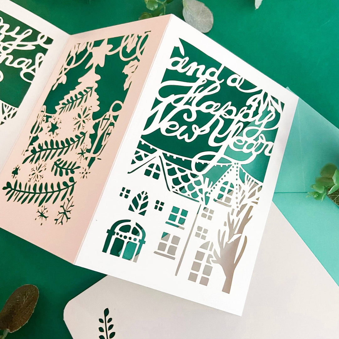 Christmas Tree Greeting Card - Merry PigletsChow's Stories