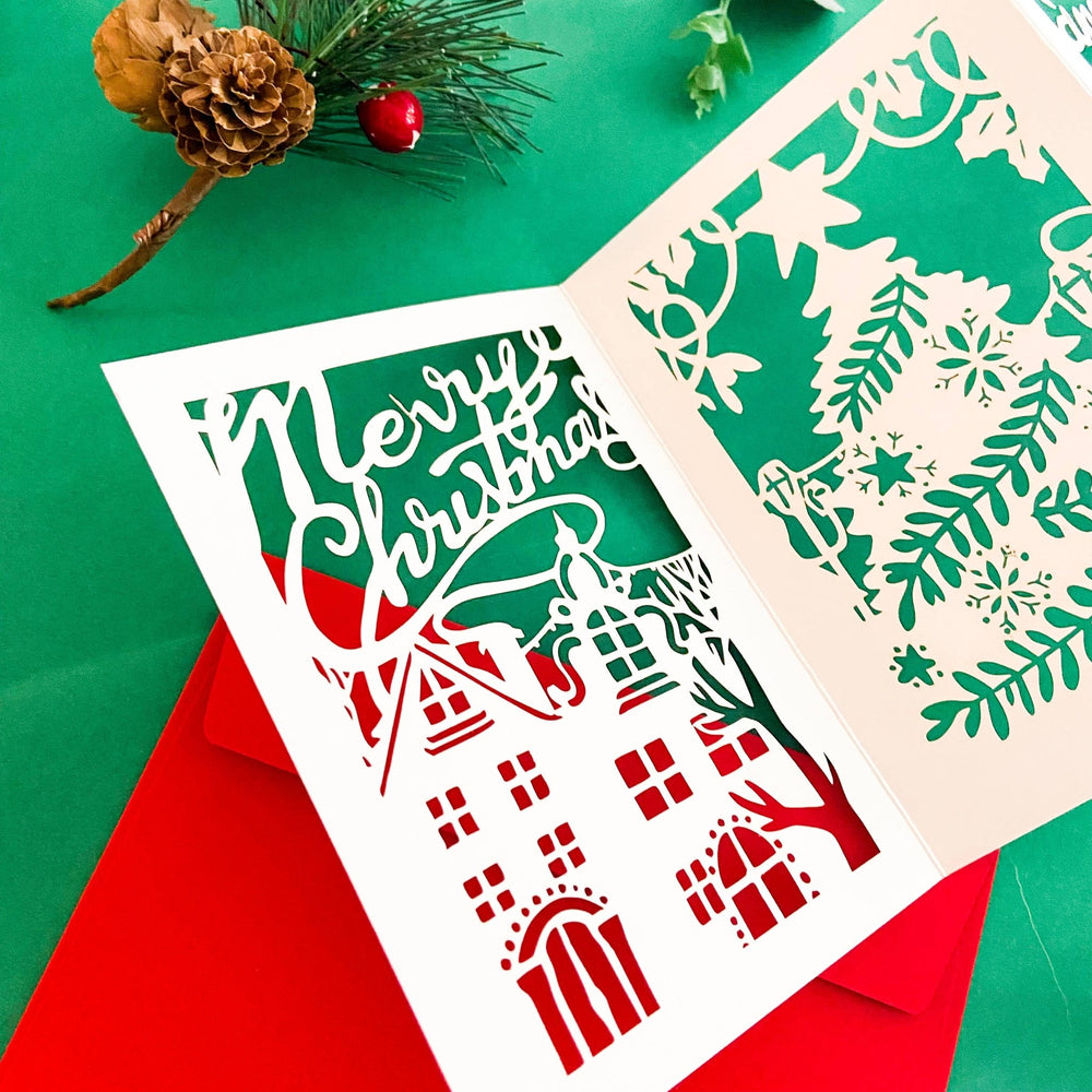 Christmas Tree Greeting Card - Merry PigletsChow's Stories