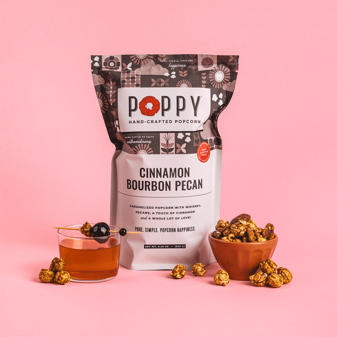 Cinnamon Bourbon Pecan Popcorn - Merry PigletsPoppy Hand - Crafted Popcorn