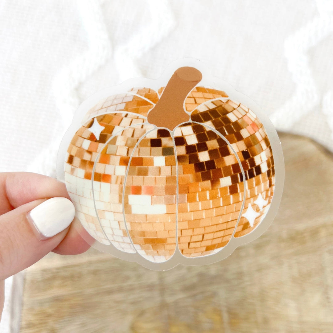 Clear Disco Ball Pumpkin Sticker - Merry PigletsElyse Breanne Design