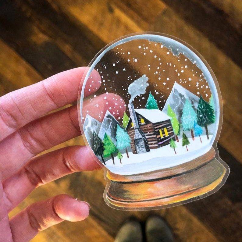 Clear Snow Globe Sticker - Merry PigletsKatie Daisy