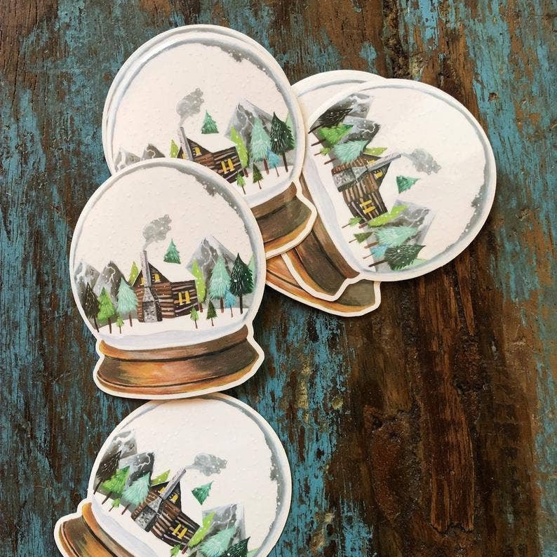 Clear Snow Globe Sticker - Merry PigletsKatie Daisy