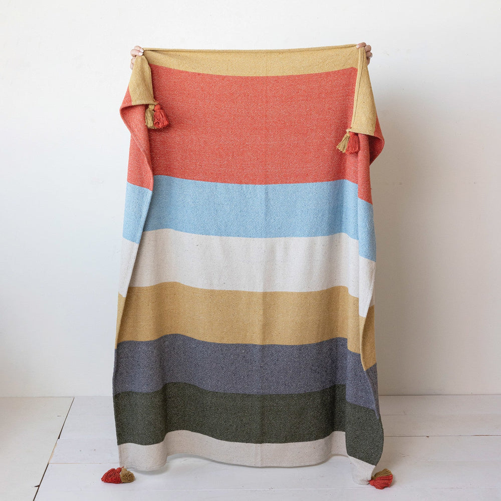 Cotton Woven Striped Throw - Merry PigletsCreative Co - Op