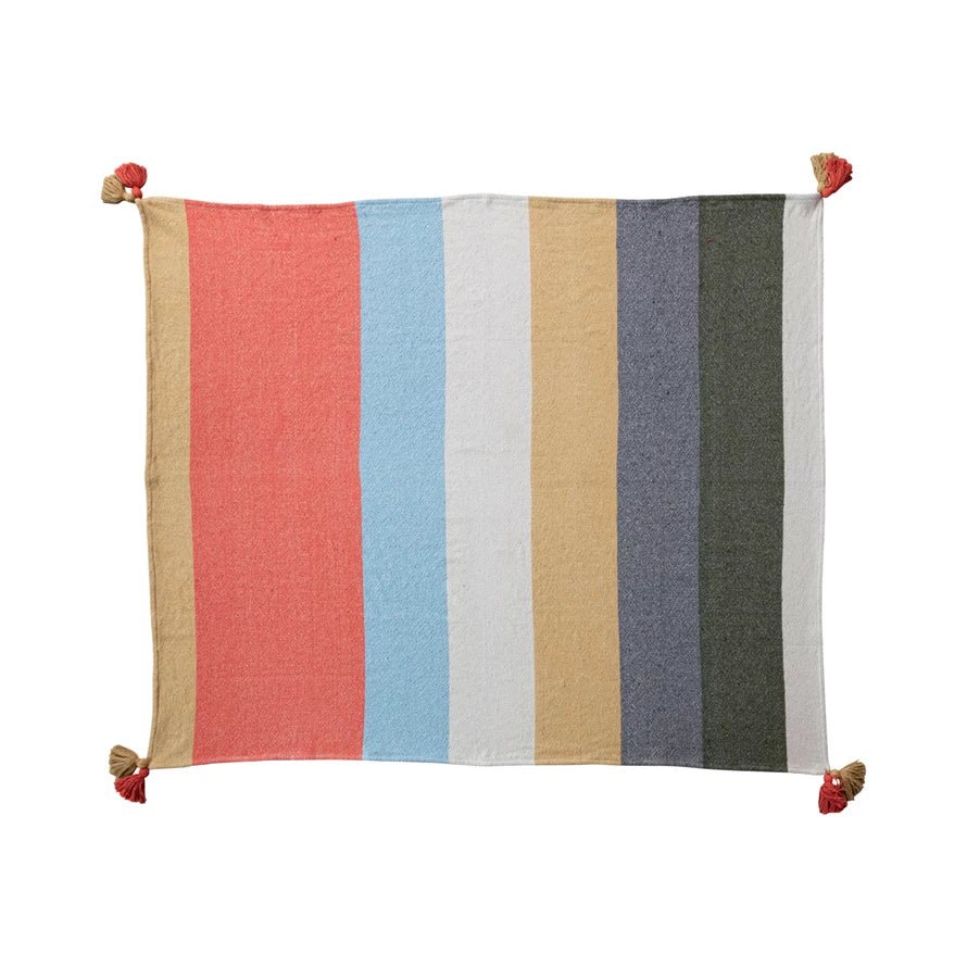 Cotton Woven Striped Throw - Merry PigletsCreative Co - Op