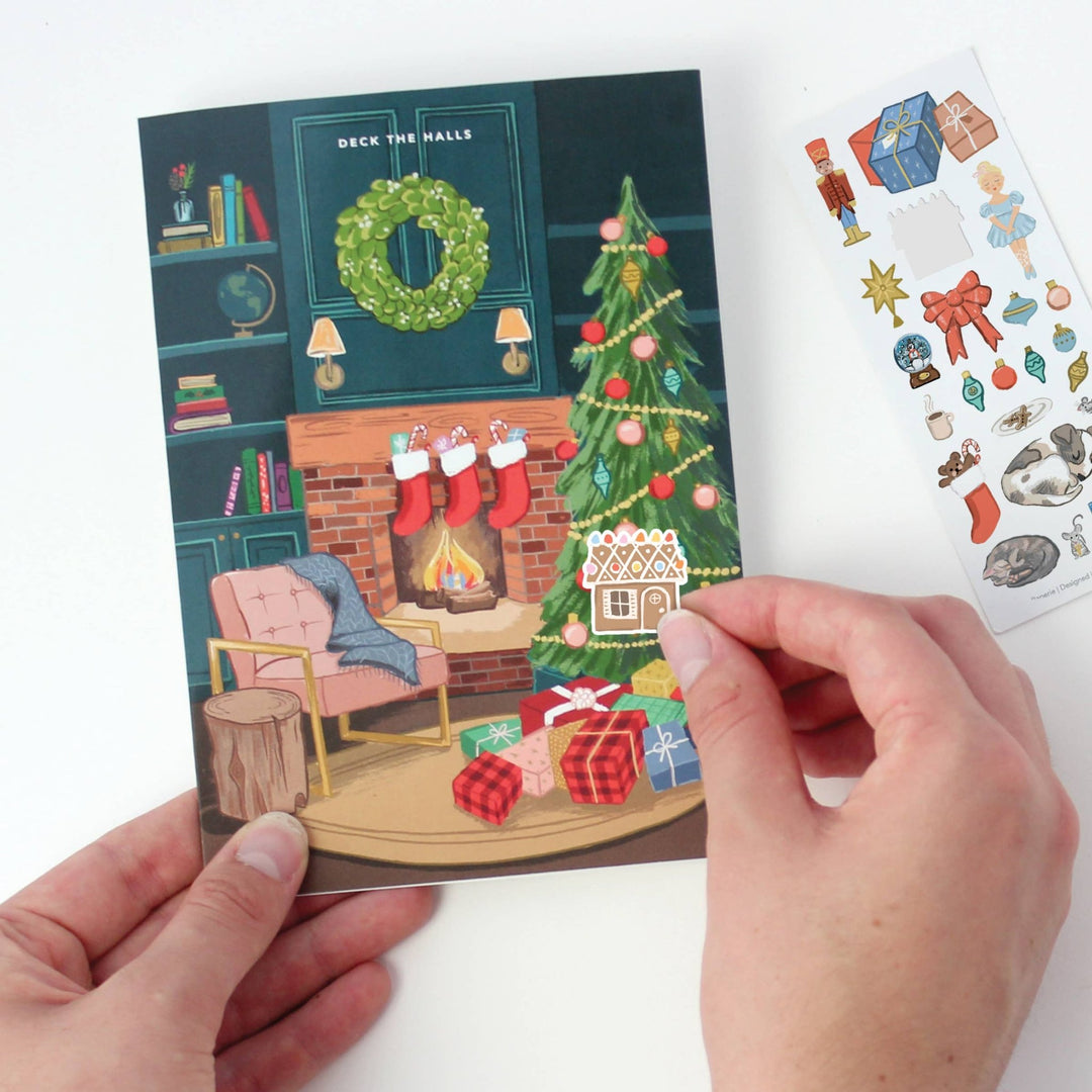 Cozy Fireplace Sticker Scene Greeting Card - Merry PigletsInklings Paperie