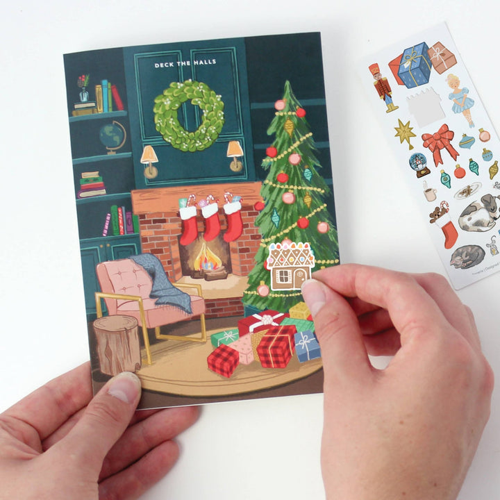 Cozy Fireplace Sticker Scene Greeting Card - Merry PigletsInklings Paperie