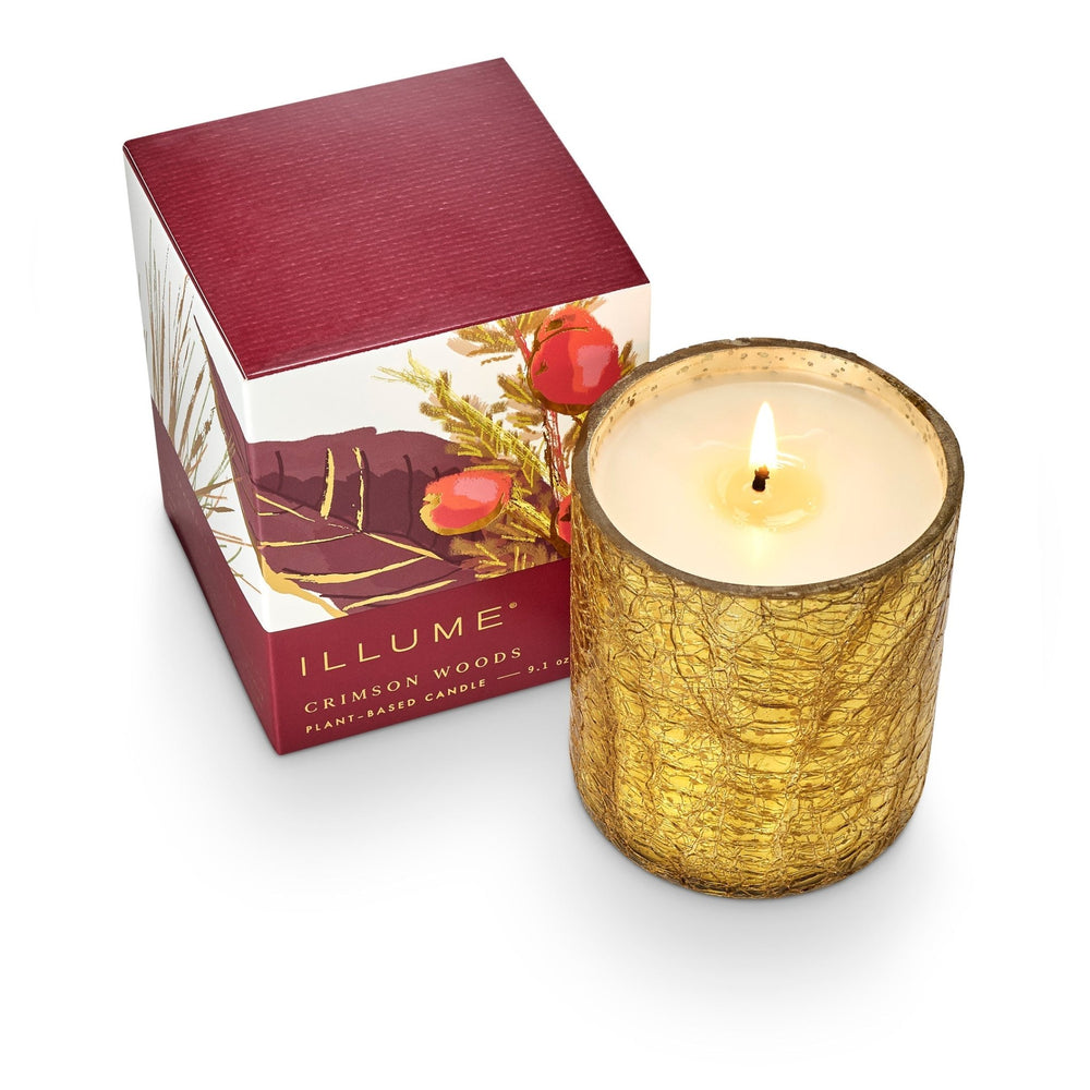 Crimson Woods Boxed Crackle Glass Candle - Merry PigletsIllume
