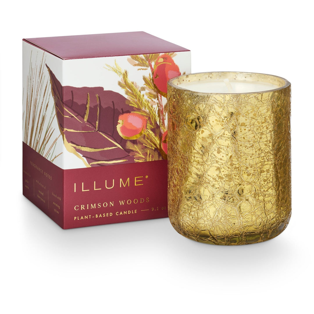 Crimson Woods Boxed Crackle Glass Candle - Merry PigletsIllume