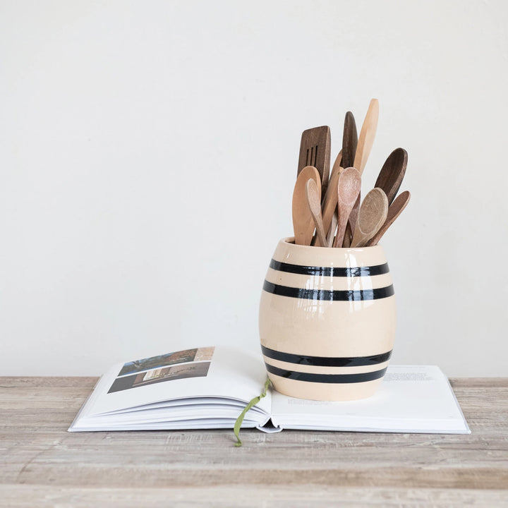 Black & Cream Striped Crock