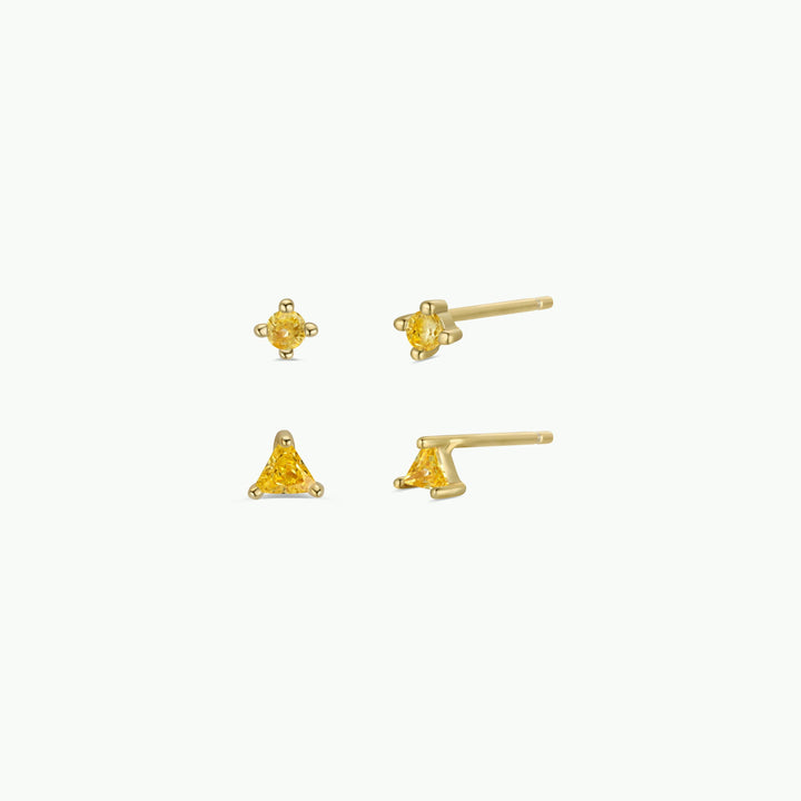 Birthstone Stud Gold Earrings Set