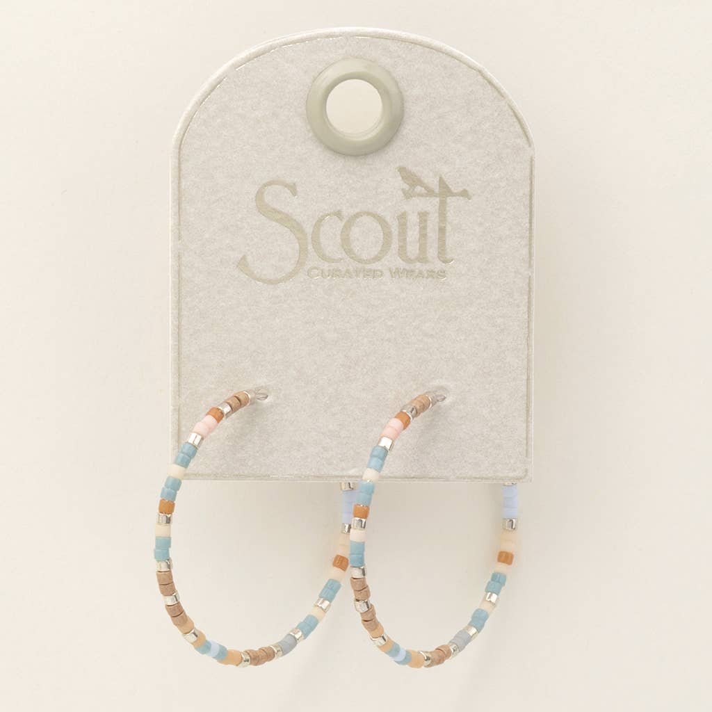 Desert Blue Silver Beaded Hoop Earrings