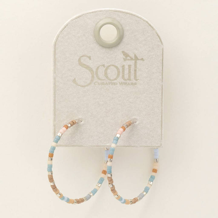 Desert Blue Silver Beaded Hoop Earrings
