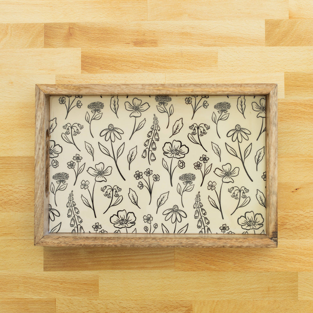 Pressed Floral Mango Wood Tray