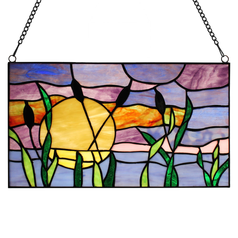 Purple Cattails at Sunset Stained Glass - Merry Piglets