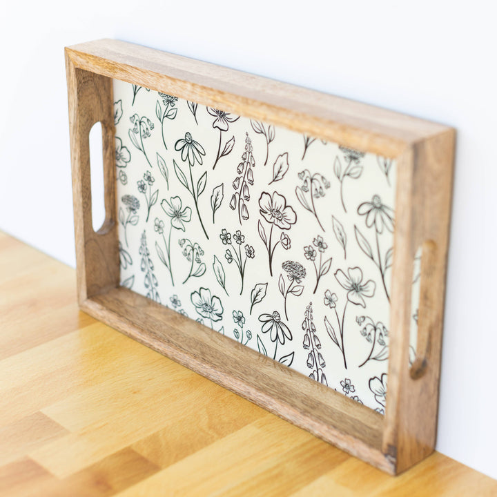 Pressed Floral Mango Wood Tray