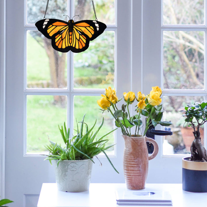 Monarch Butterfly Stained Glass Window Panel
