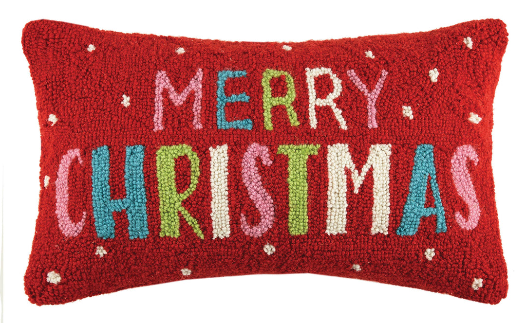 Merry Christmas Wool Hooked Pillow