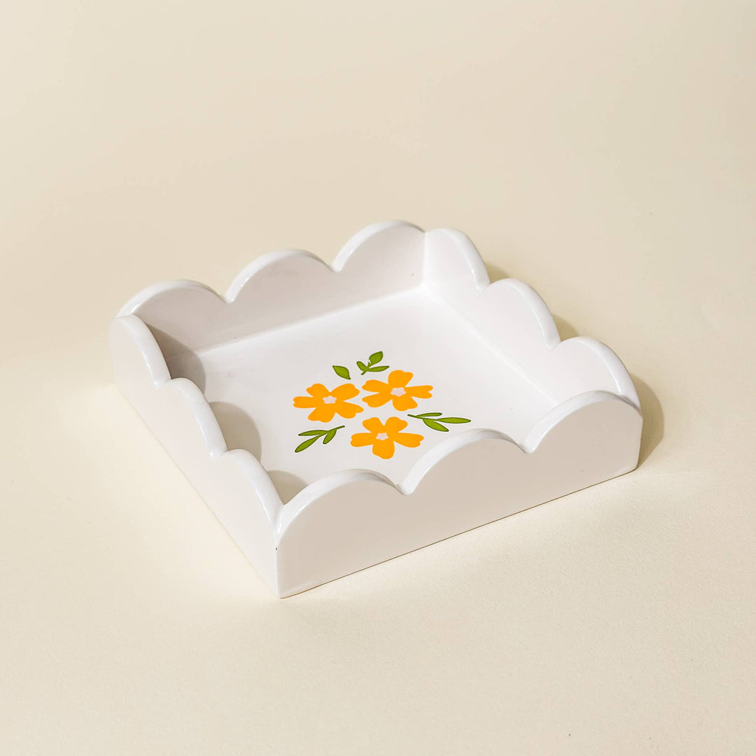 Floral Cream Scallop Trinket Tray