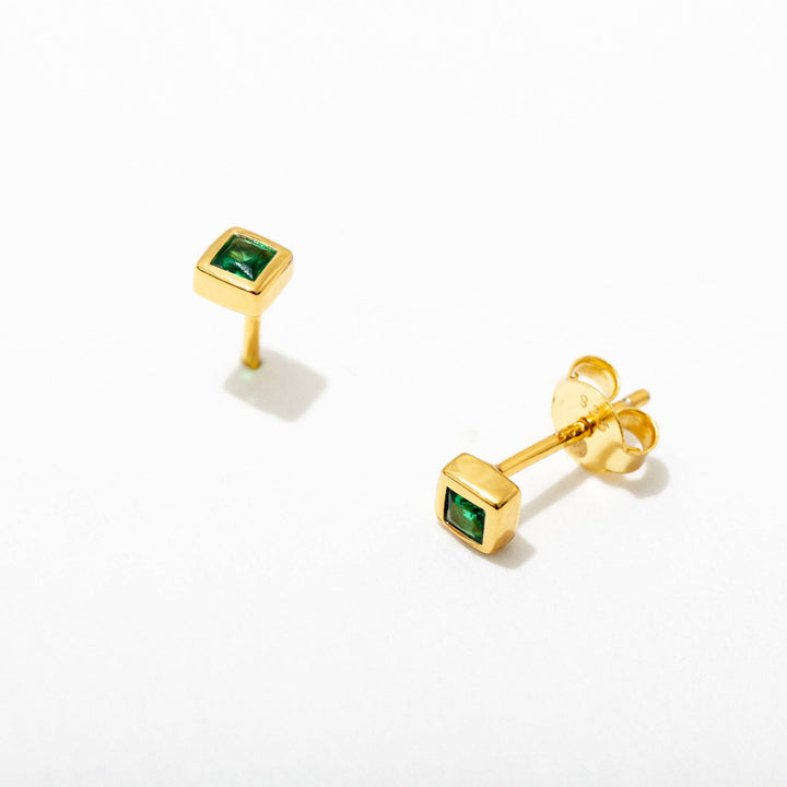 Gold Green Zircon Bezel Stud Earrings