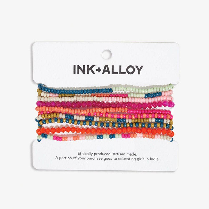 Beaded 10 Strand Stretch Bracelets - Rainbow