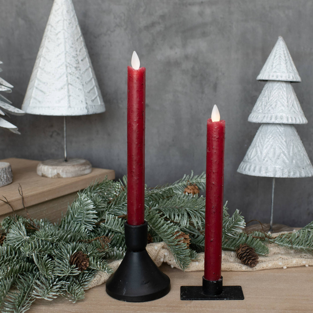 Red Moving Flame Tall Taper Candle Set