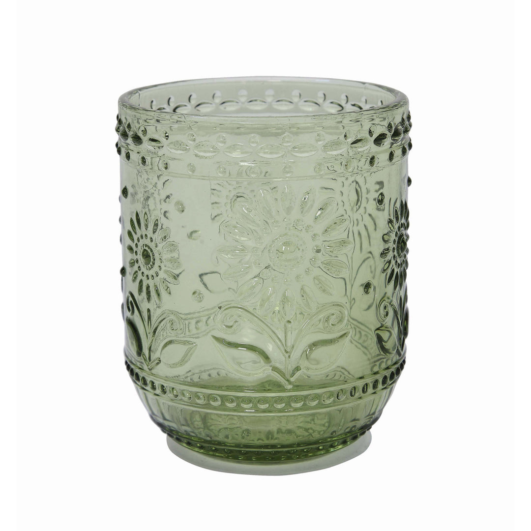 Green Embossed Flower Drinking Glass - Merry Piglets