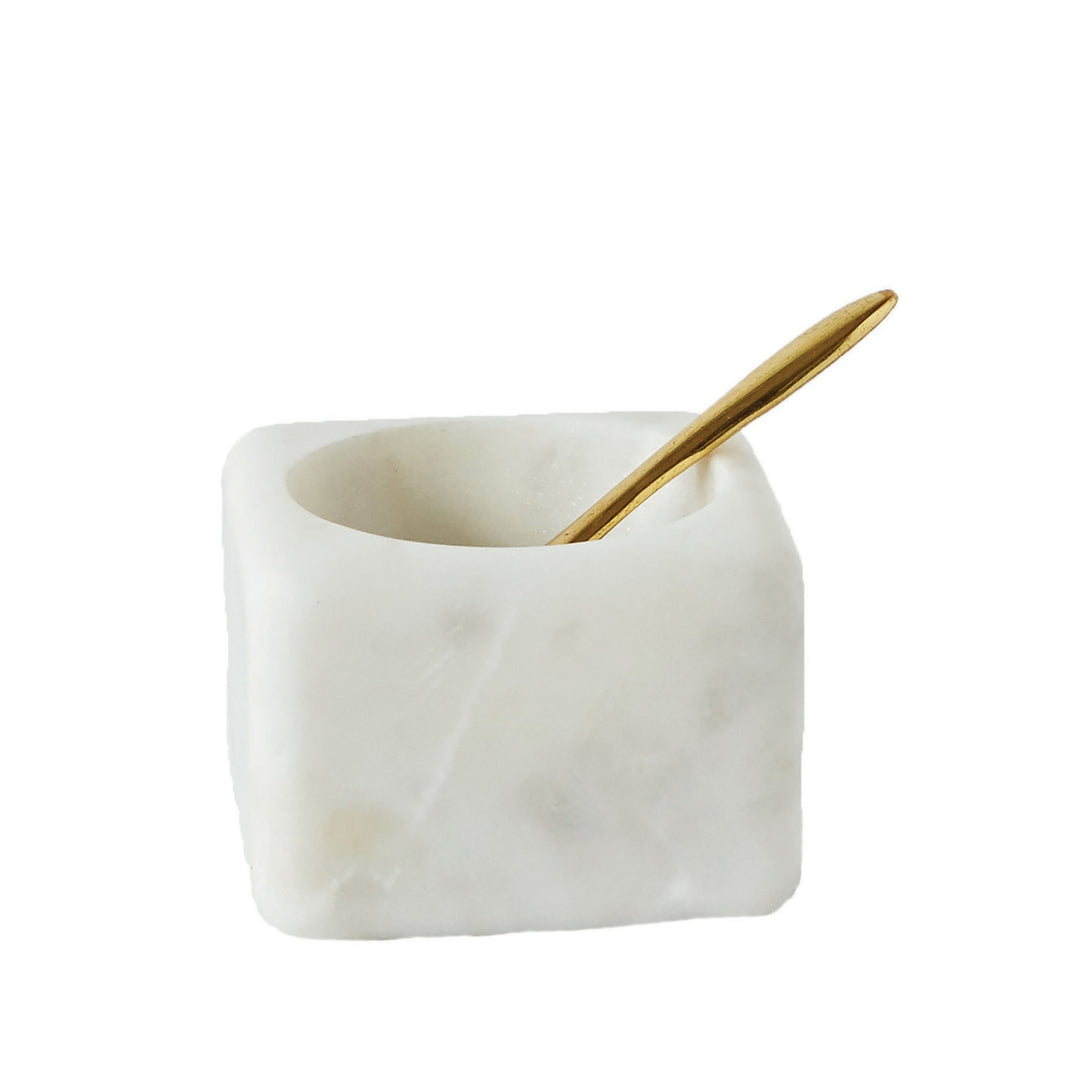 Marble Salt Bowl with Brass Spoon - Merry Piglets