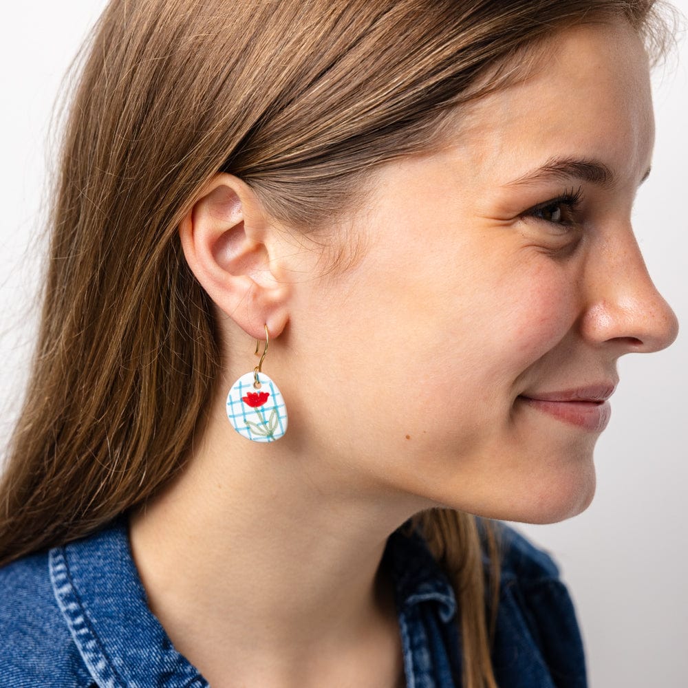 Danielle Round Ceramic Earrings - Poppy + Blue - Merry PigletsINK + ALLOY