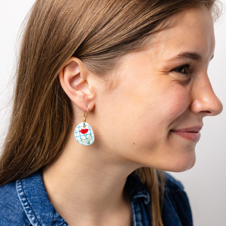 Danielle Round Ceramic Earrings - Poppy + Blue - Merry PigletsINK + ALLOY