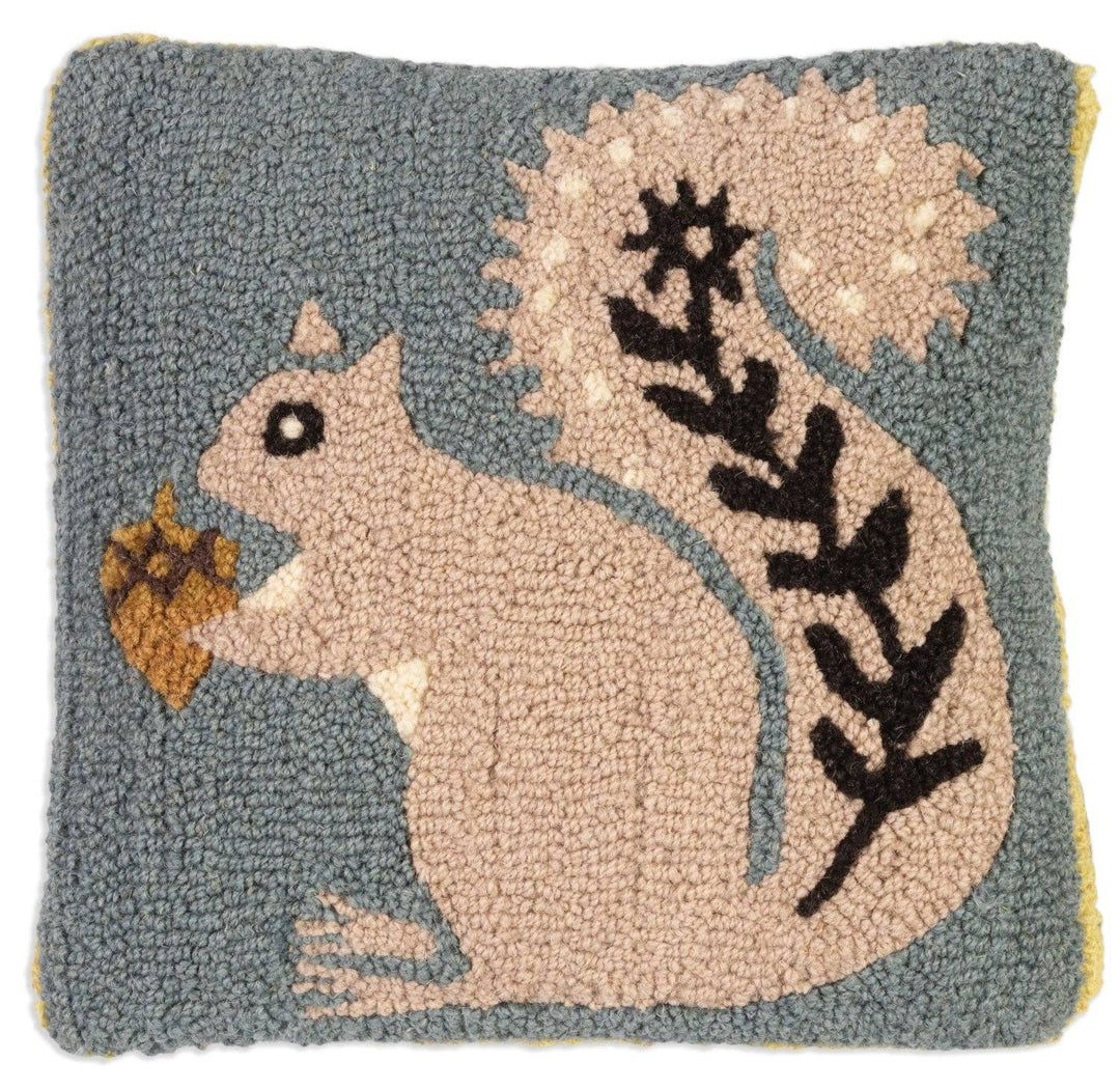 Grey Squirrel Wool Hooked Pillow