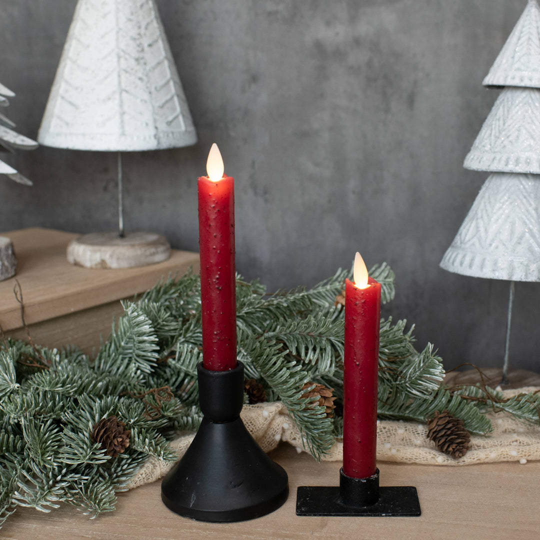 Red Moving Flame Short Taper Candle Set