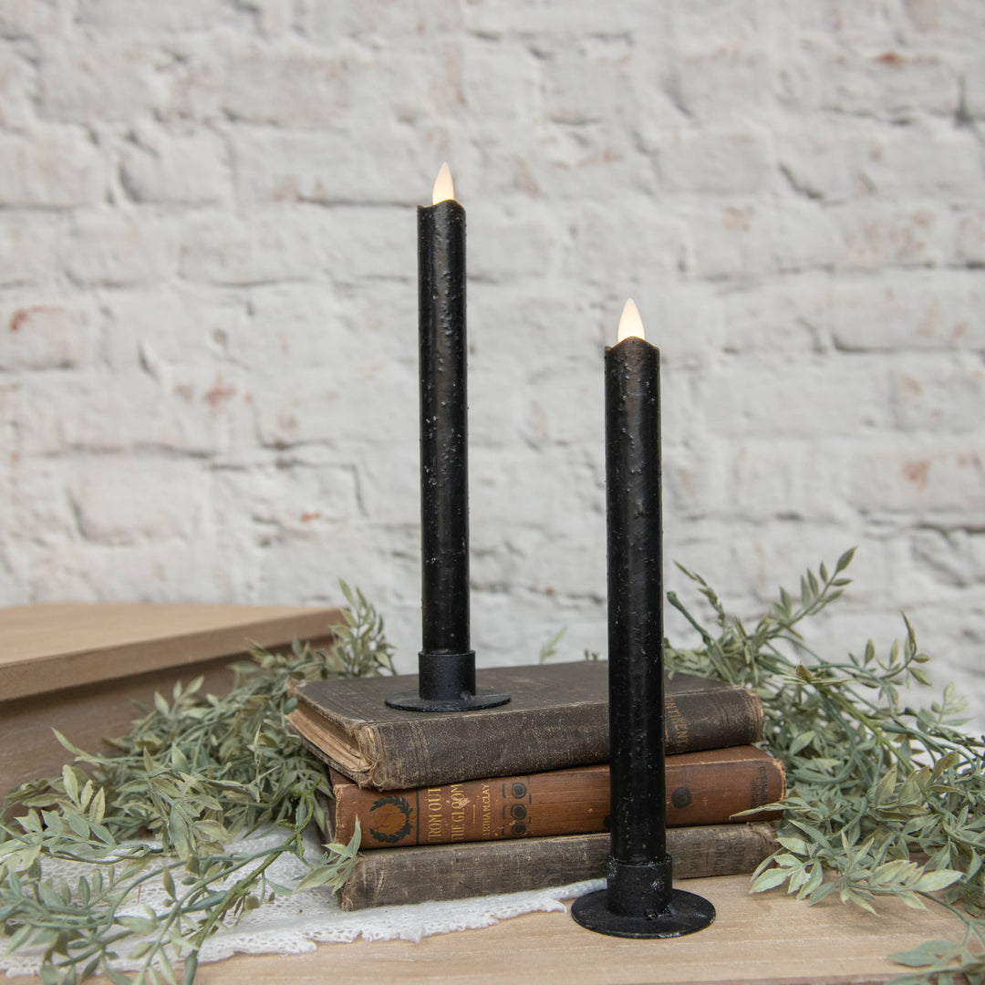 Moving Flame Black Tall Taper Candle Set