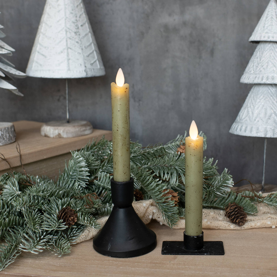 Green Moving Flame Short Taper Candle Set